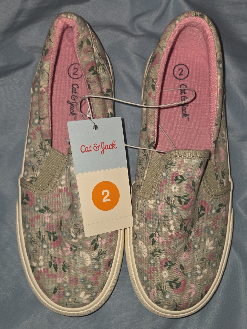 Cat & Jack Girls' Sage Floral Slip-On Flats with Pink Lining